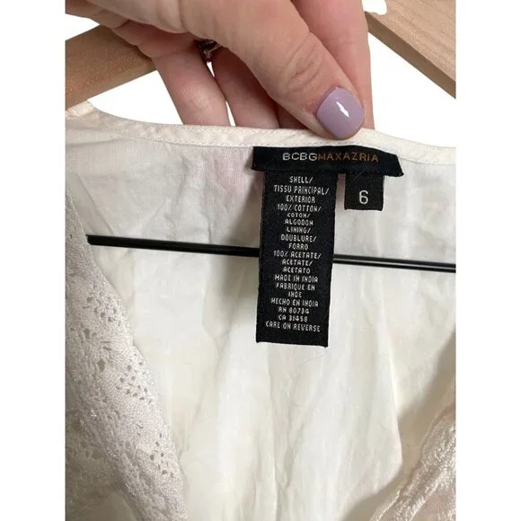 BCBGMAXAZRIA White Cotton Eyelet Lace Dress Size 6 - Picture 5 of 5